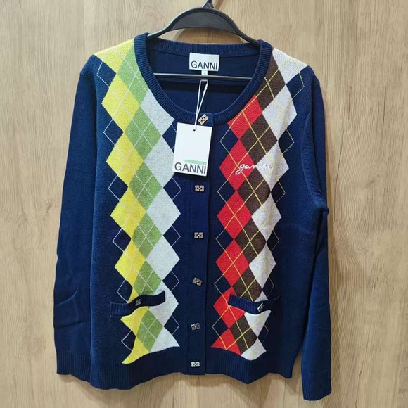 Ganni Sweaters - Ganni Women's Colorful Argyle Cardigan